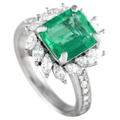 LB Exclusive Platinum 1.0 Carat Diamond and Emerald Ring