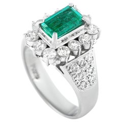 LB Exclusive Platinum 1.10 Carat Diamond and Emerald Ring