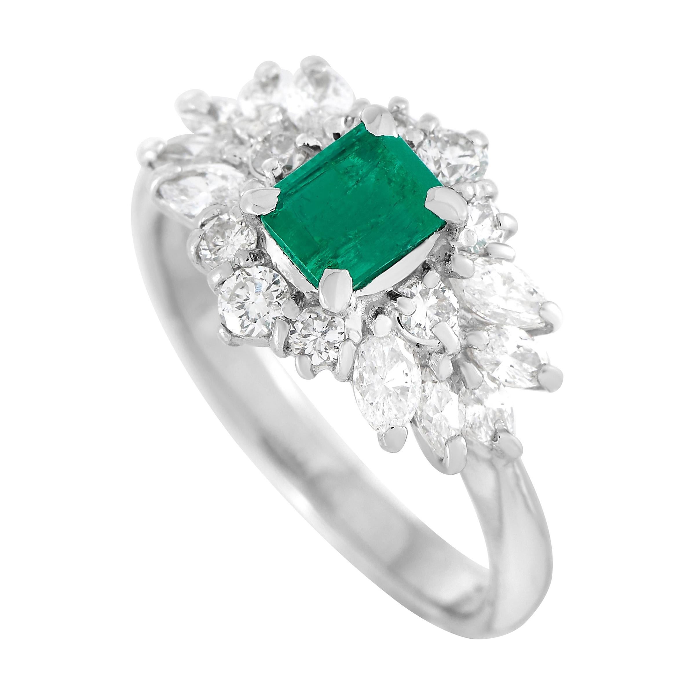 LB Exclusive Platinum 1.10 Ct Diamond and Emerald Ring