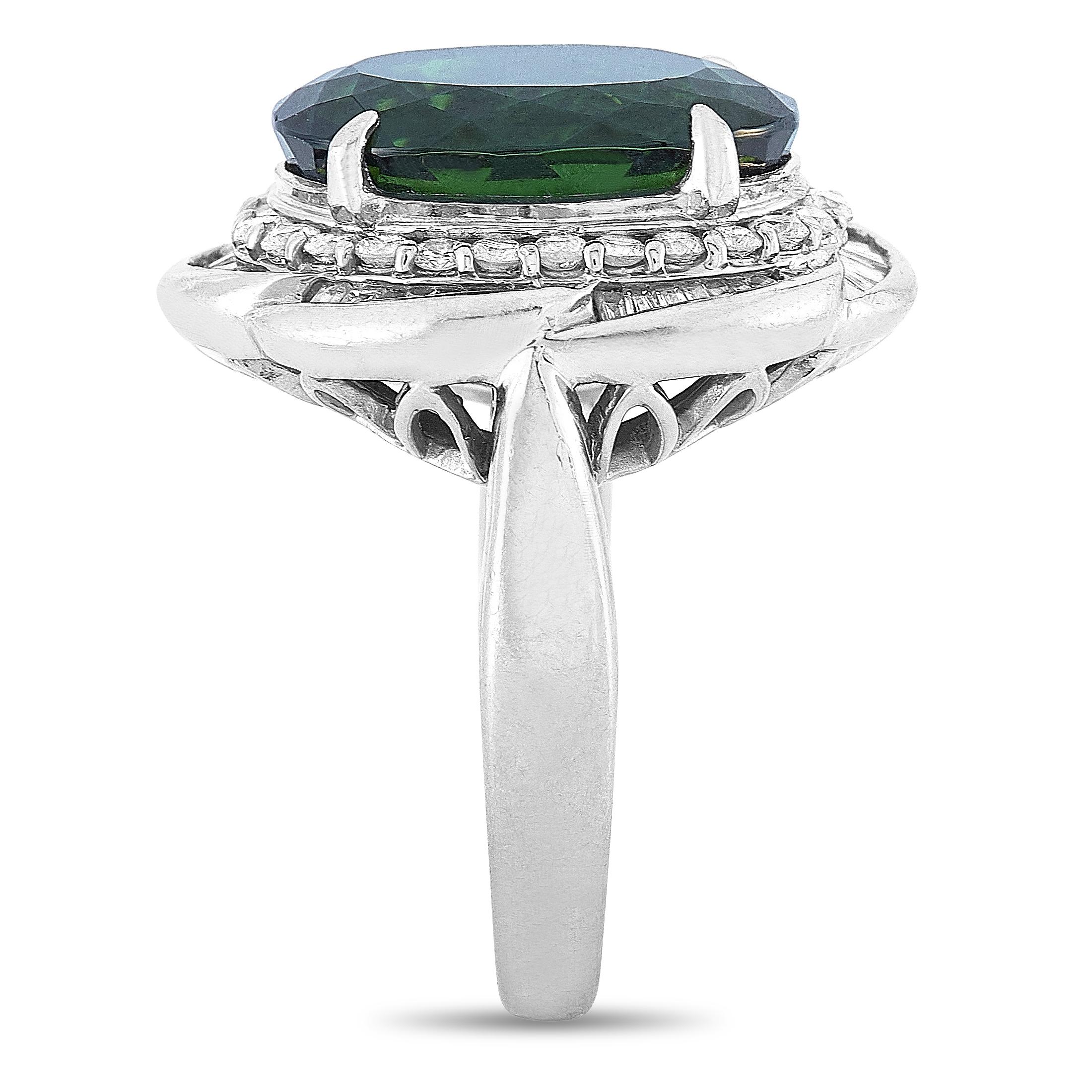 Round Cut LB Exclusive Platinum 1.10 Carat Diamond and Tourmaline Ring