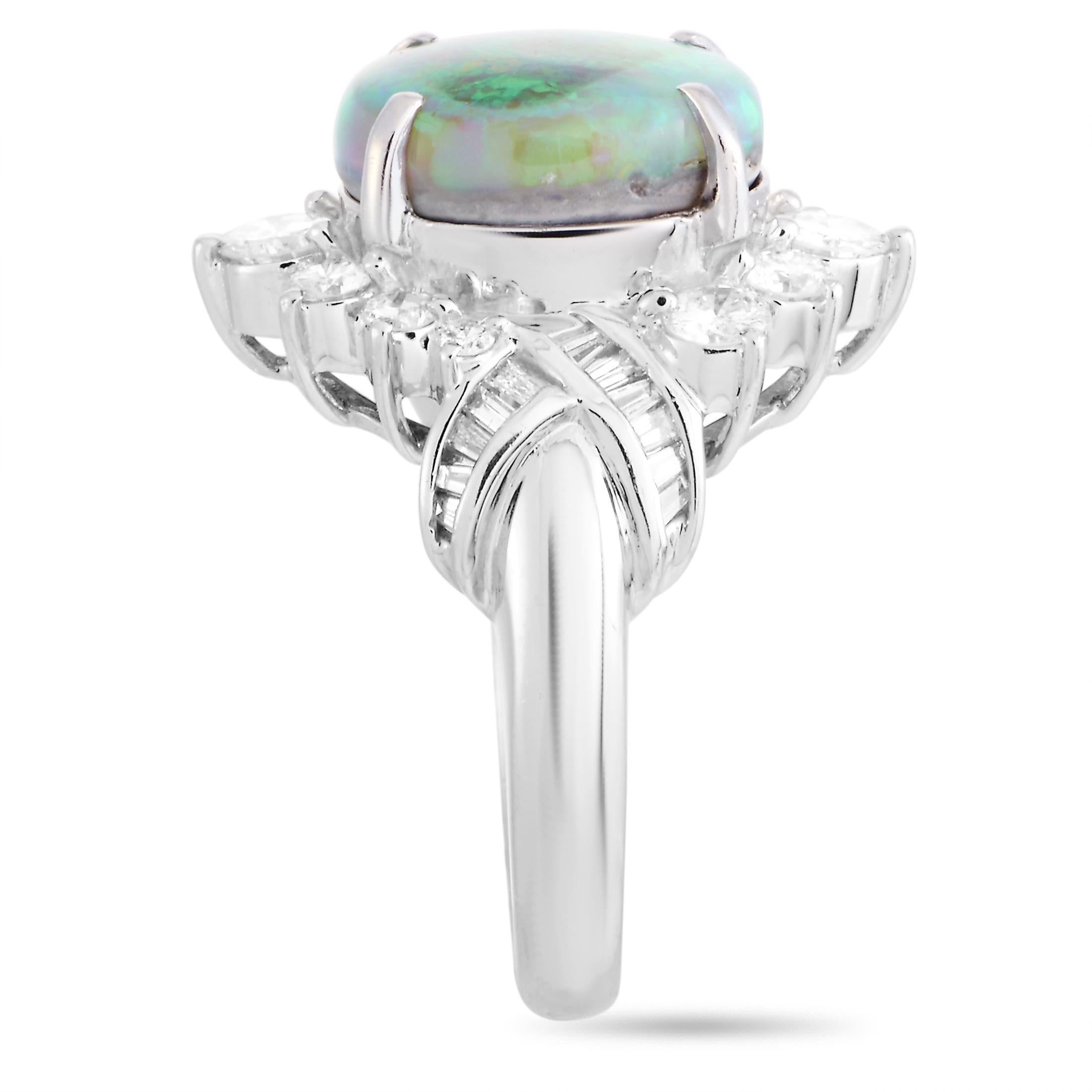 LB Exclusive Platinum 1.14 Carat Diamond and Opal Ring In Excellent Condition In Southampton, PA