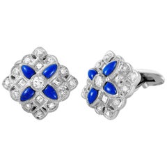 LB Exclusive Platinum 1.15 Carat Diamond and Lapis Lazuli Cufflinks