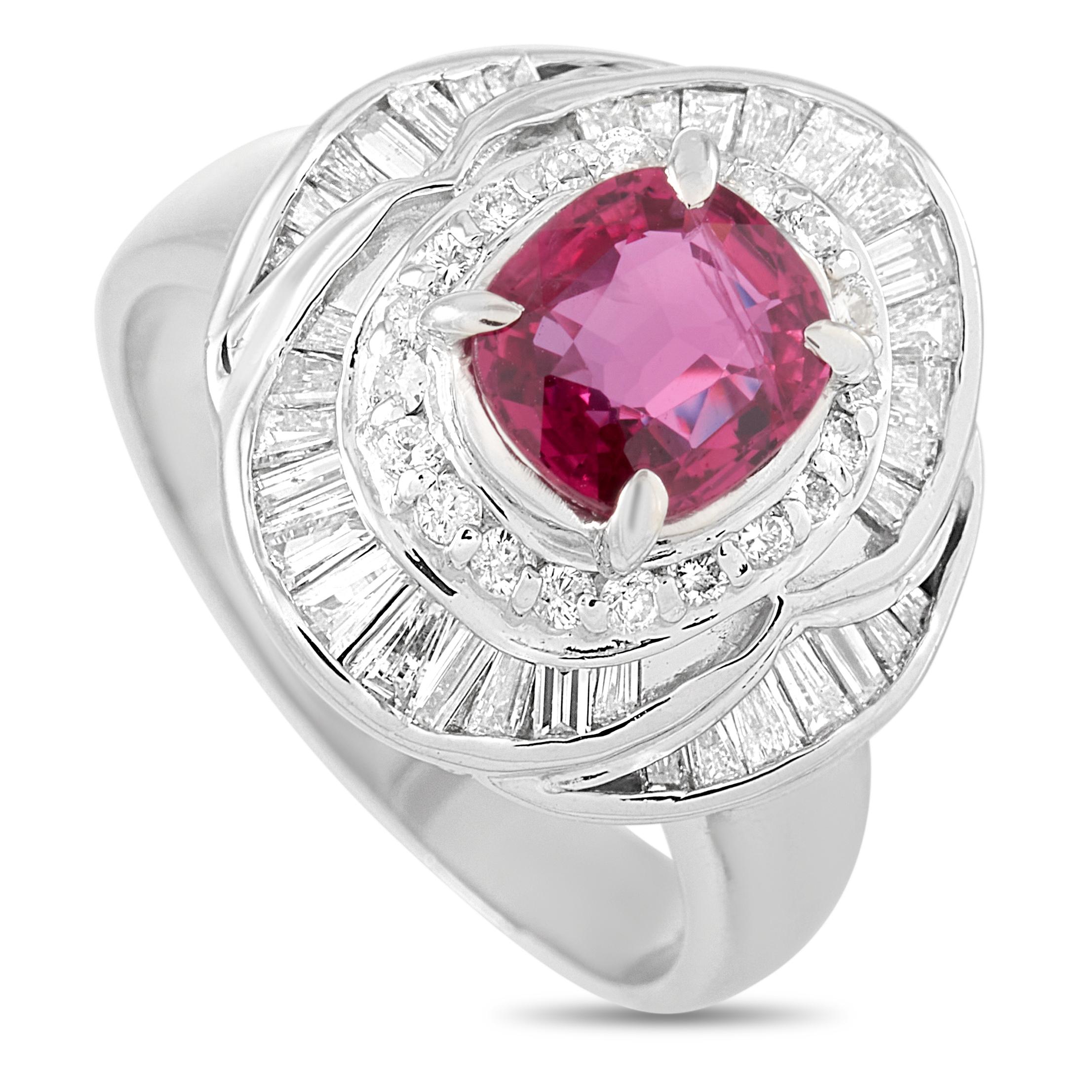 LB Exclusive Platinum 1.15 Carat Diamond and Ruby Ring In Excellent Condition In Southampton, PA