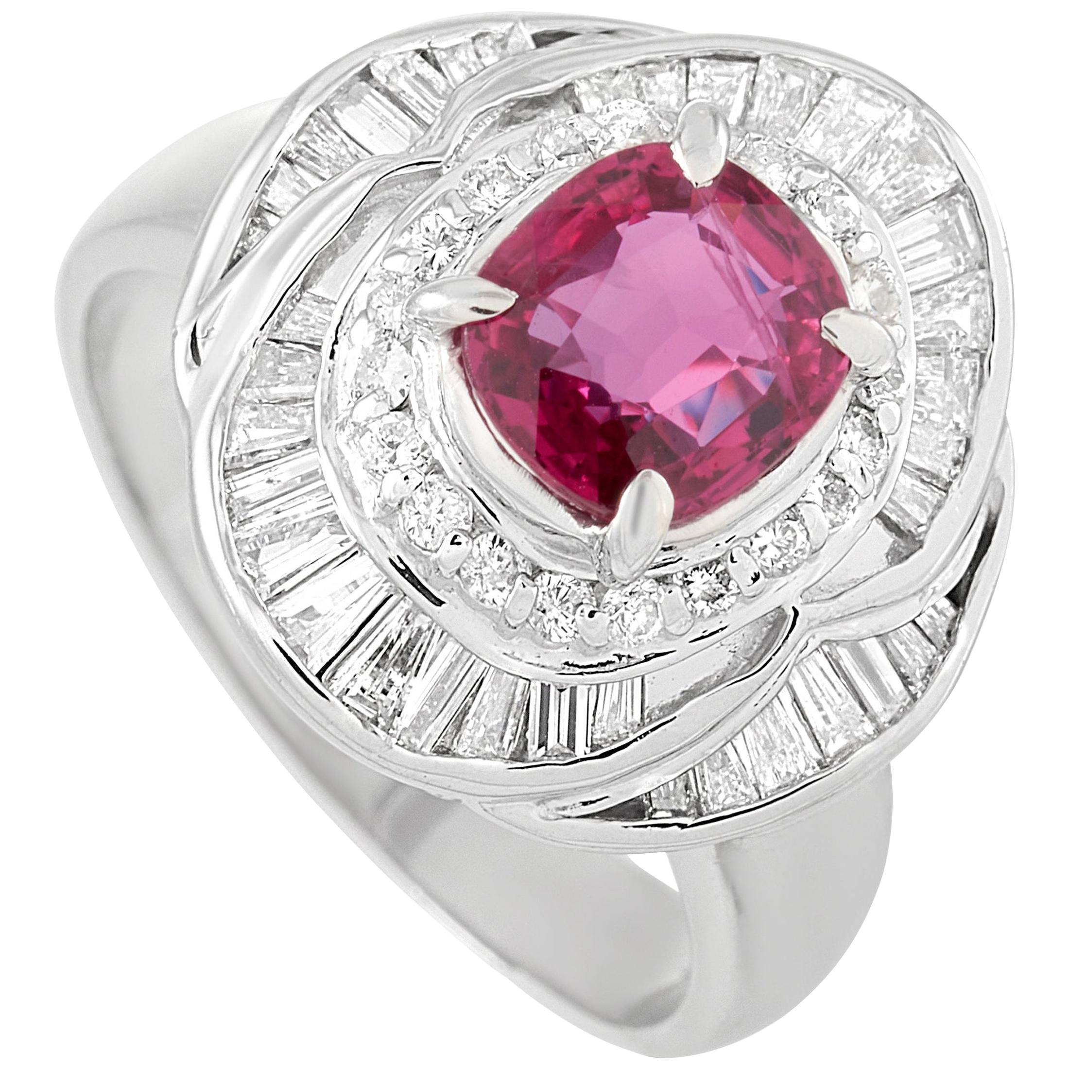 LB Exclusive Platinum 1.15 Carat Diamond and Ruby Ring