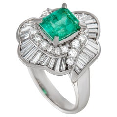 LB Exclusive Platinum 1.15 Ct Diamond and Emerald Ring