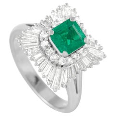 LB Exclusive Platinum 1.18 Ct Diamond and Emerald Ring
