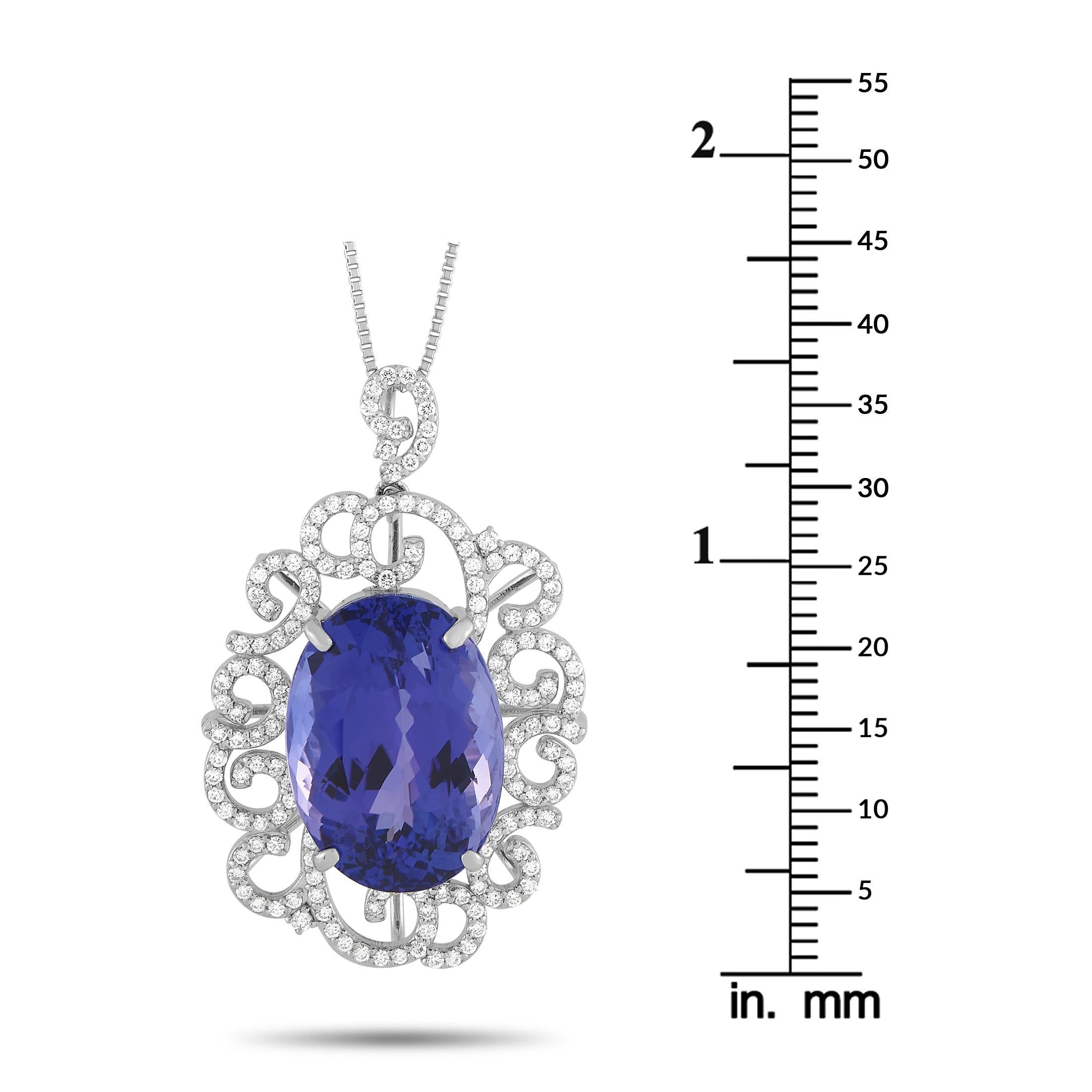 LB Exclusive Platinum 1.18 ct Diamond and Tanzanite Pendant Necklace In Excellent Condition For Sale In Southampton, PA