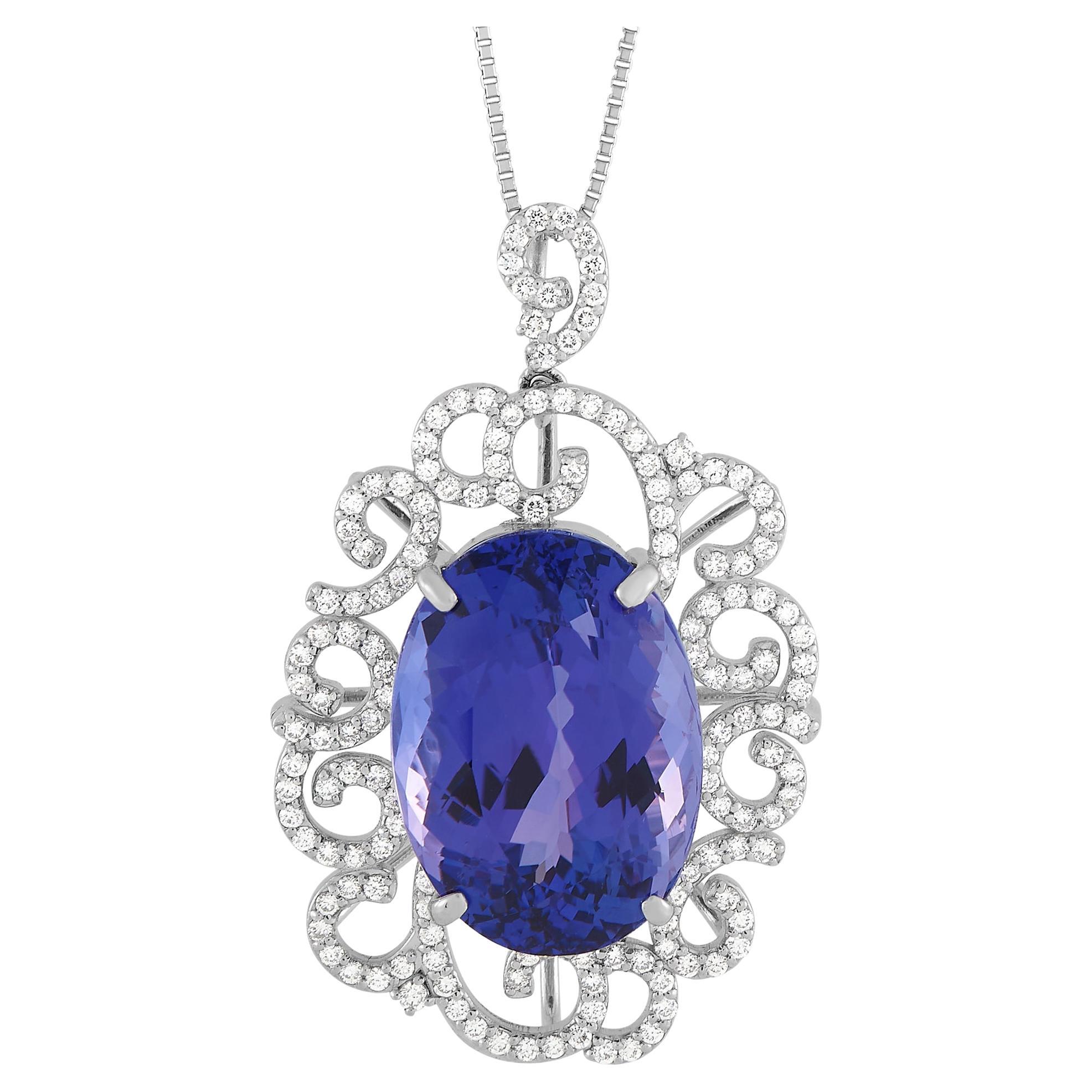 LB Exclusive Platinum 1.18 ct Diamond and Tanzanite Pendant Necklace For Sale