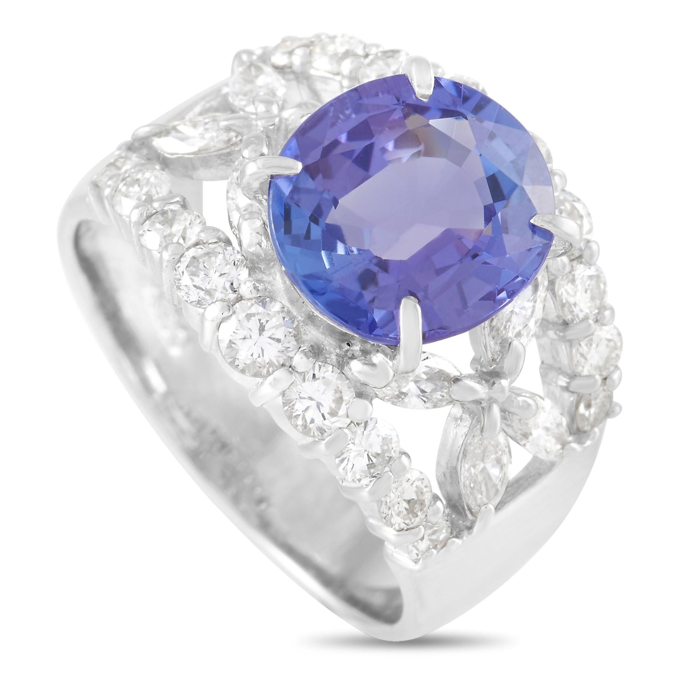LB Exclusive Platinum 1.22 Carat Diamond and 3.07 Carat Tanzanite Ring In Excellent Condition In Southampton, PA