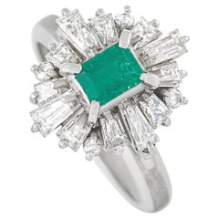 LB Exclusive Platinum 1.22 Ct Diamond and Emerald Ring