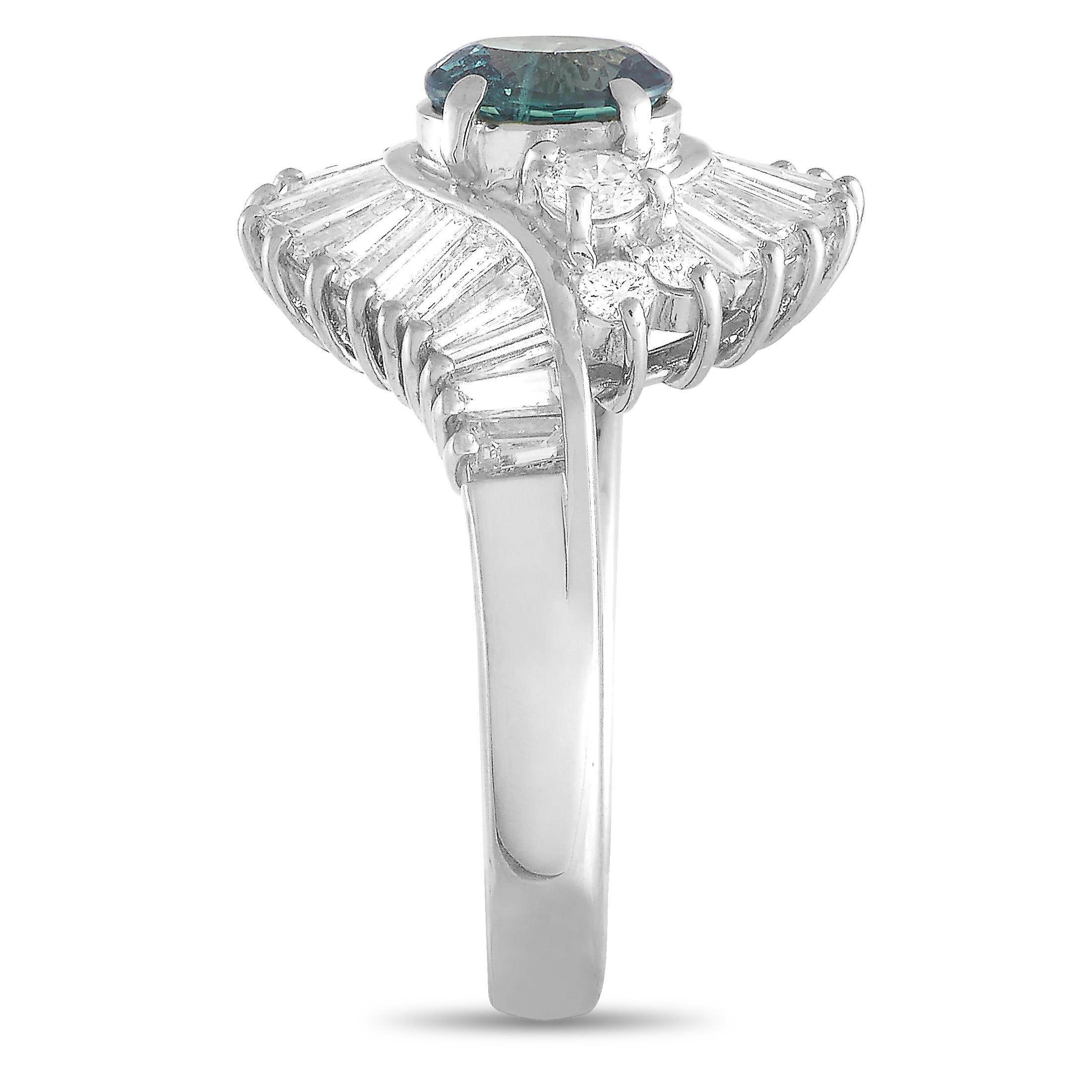 Round Cut LB Exclusive Platinum 1.31 Carat Diamond and Alexandrite Ring