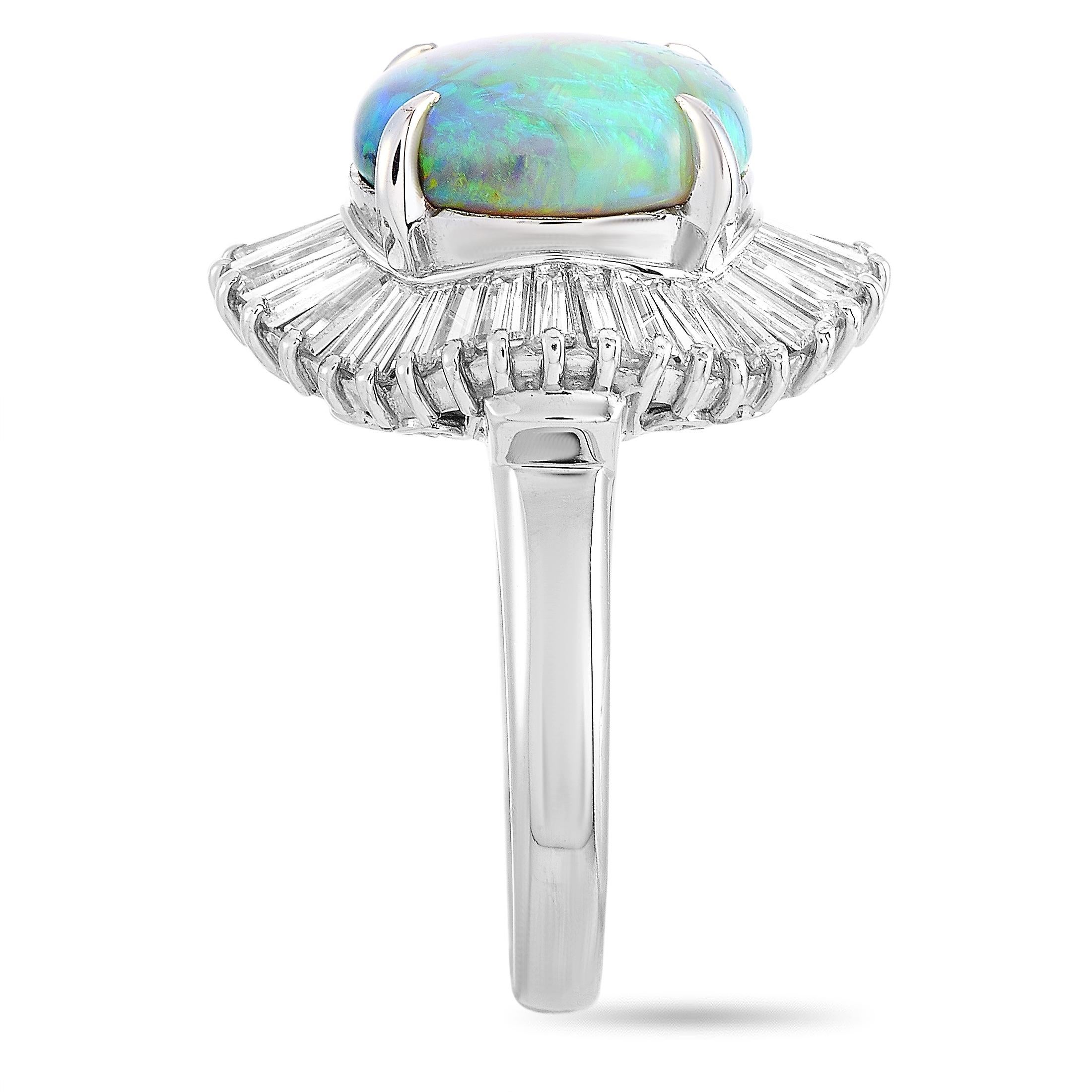 LB Exclusive Platinum 1.32 Carat Diamond and Opal Ring In Excellent Condition In Southampton, PA