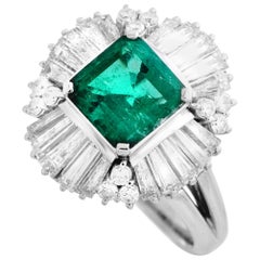 LB Exclusive Platinum 1.34 Carat Diamond and Emerald Ring