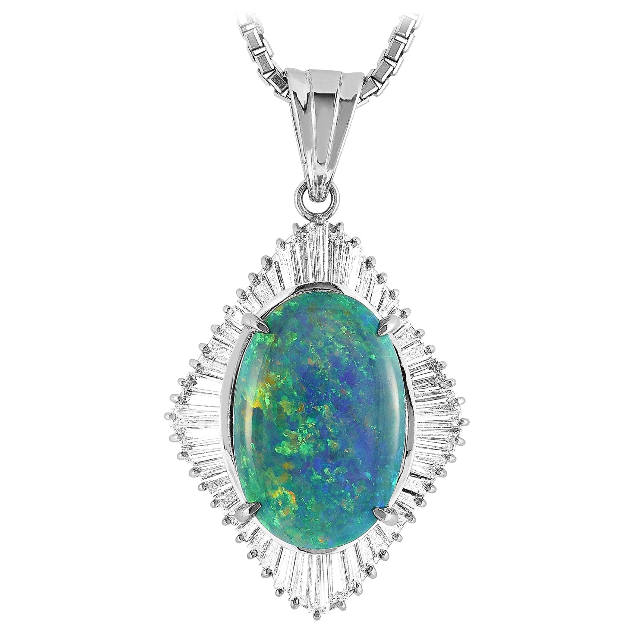 LB Exclusive Platinum 1.36 Carat Diamond and Black Opal Necklace