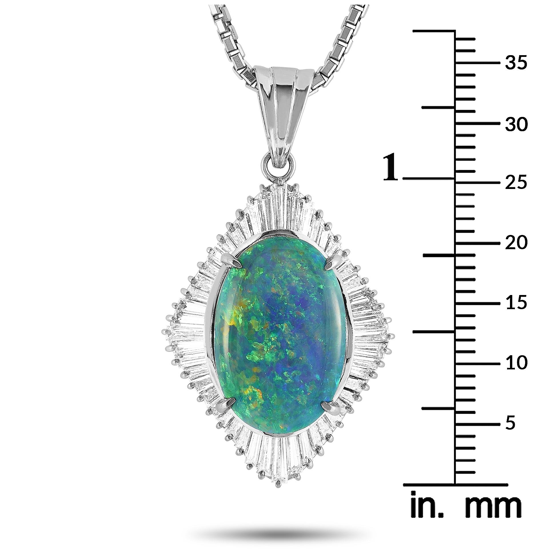 LB Exclusive Platinum 1.36 Carat Diamond and Black Opal Necklace In Excellent Condition In Southampton, PA