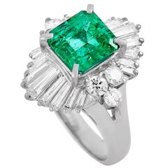 LB Exclusive Platinum 1.40 Carat Diamond and Emerald Ring