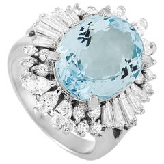 LB Exclusive Platinum 1.41 Carat Diamond and Aquamarine Ring