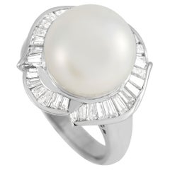 LB Exclusive Platinum 1.41 Ct Diamond and Pearl Ring