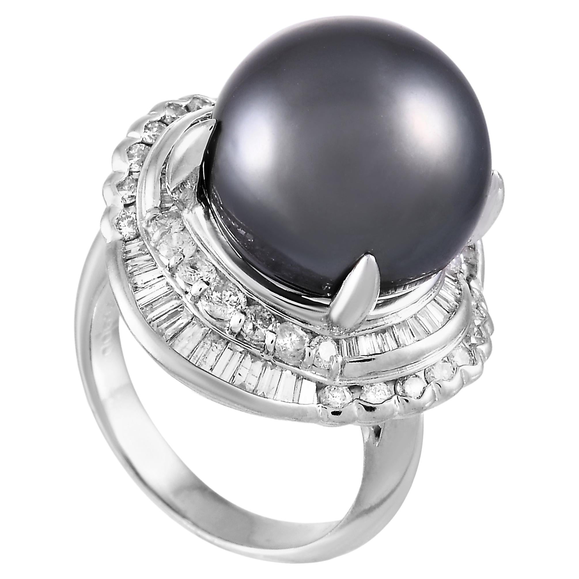 LB Exclusive Platinum 1.44 Carat Diamond and Pearl Ring