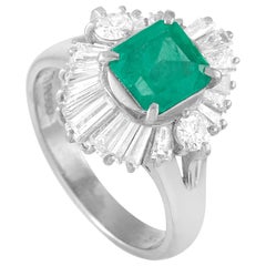 LB Exclusive Platinum 1.45 Carat Diamond and Emerald Ring