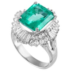 LB Exclusive Platinum 1.50 Carat Diamond and Emerald Ring