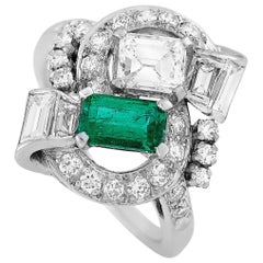 LB Exclusive Platinum 1.51 Carat Diamond and Emerald Ring