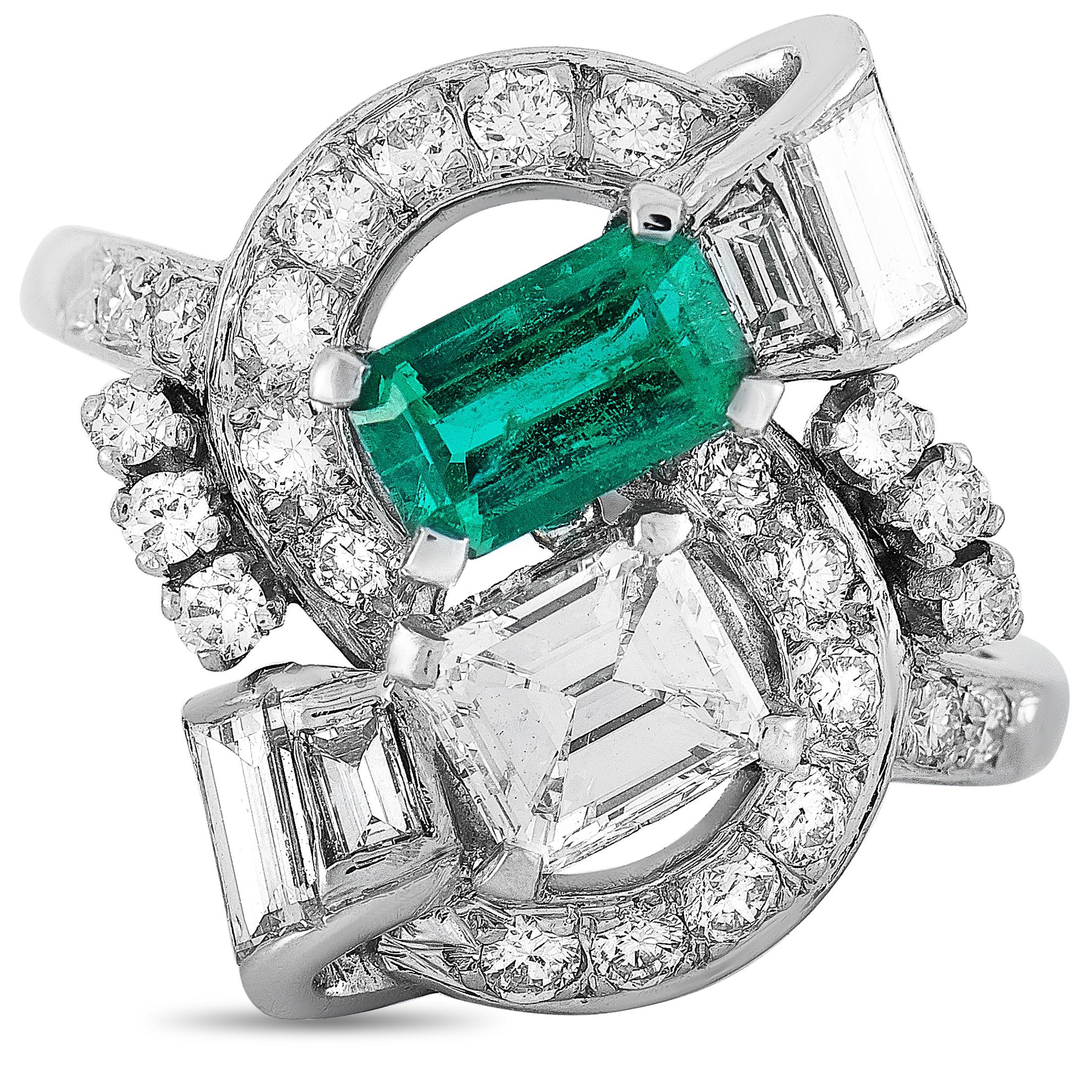 Women's LB Exclusive Platinum 1.51 Carat Diamond and Emerald Ring