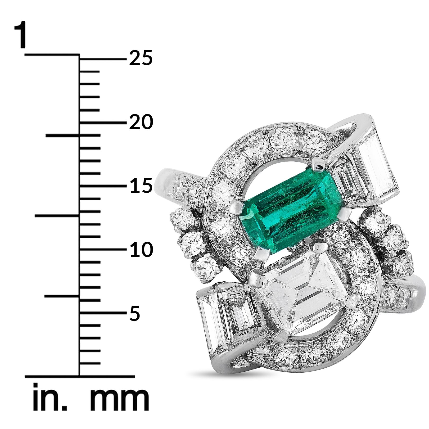 LB Exclusive Platinum 1.51 Carat Diamond and Emerald Ring 1