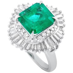 LB Exclusive Platinum 1.54 Carat Diamond and Emerald Ring