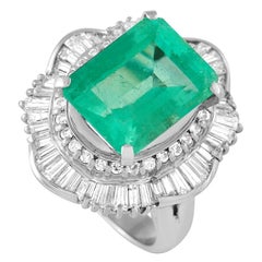 LB Exclusive Platinum 1.58 Ct Diamond and Emerald Ring