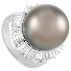 LB Exclusive Platinum 1.60 Carat Diamond and Pearl Ring