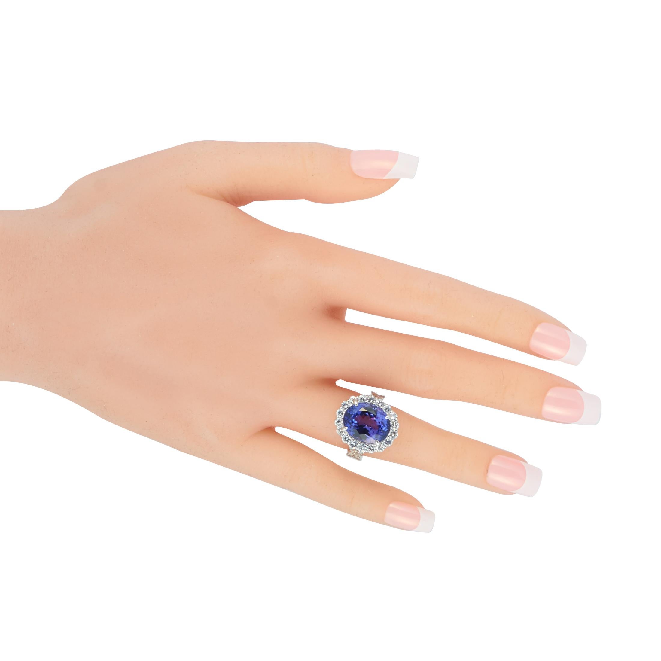 Round Cut LB Exclusive Platinum 1.60 Carat Diamond and Tanzanite Ring