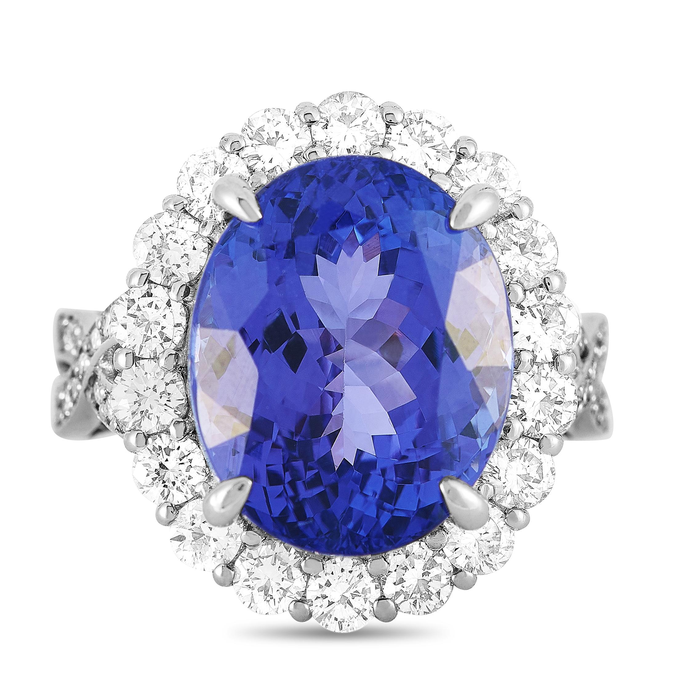 LB Exclusive Platinum 1.60 Carat Diamond and Tanzanite Ring In Excellent Condition In Southampton, PA