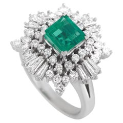 LB Exclusive Platinum 1.67 Ct Diamond and Emerald Ring