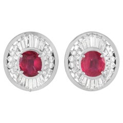 LB Exclusive Platinum 1.70 Ct Diamond and 2.26 Ct Ruby Earrings