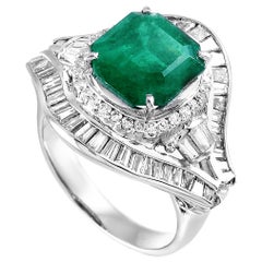 LB Exclusive Platinum 1.78 Carat Diamond and Emerald Ring