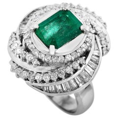 LB Exclusive Platinum 1.79 Carat Diamond and Emerald Ring