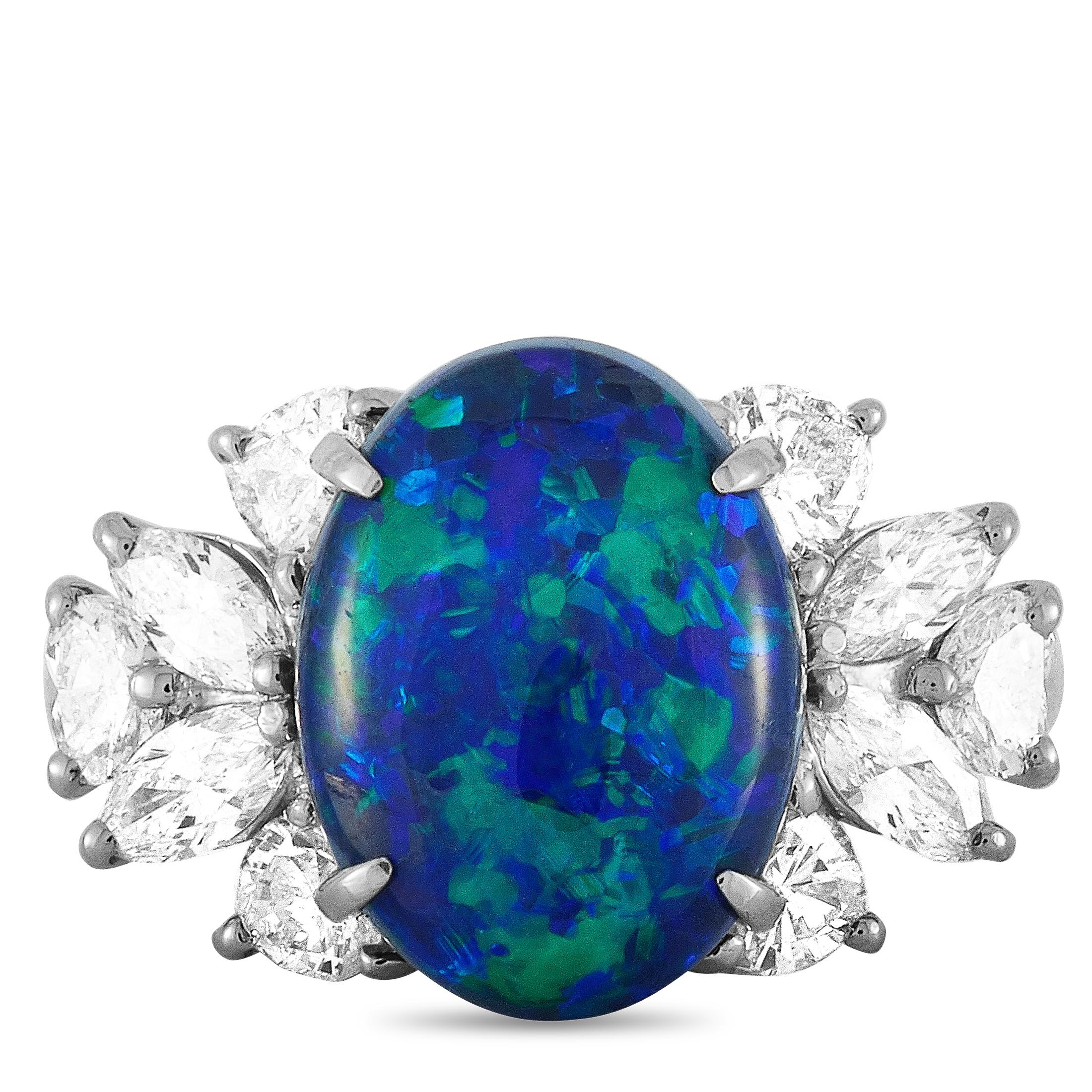 LB Exclusive Platinum 1.79 Carat Diamond and Black Opal Ring 1