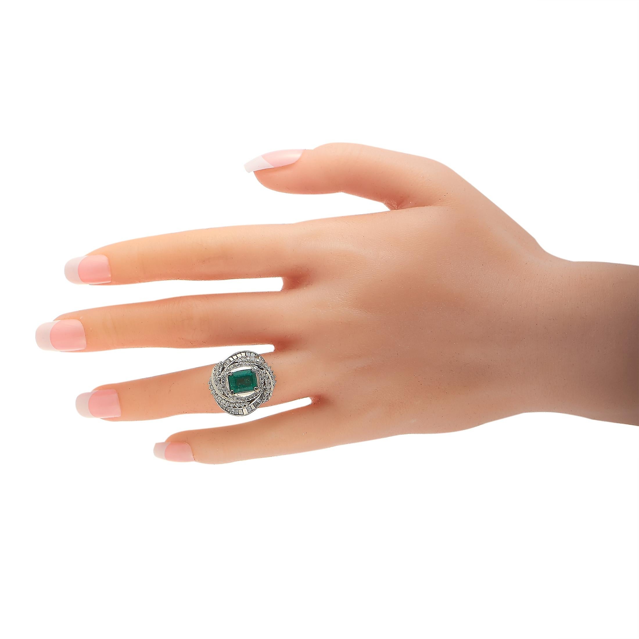 LB Exclusive Platinum 1.79 Carat Diamond and Emerald Ring In Excellent Condition In Southampton, PA