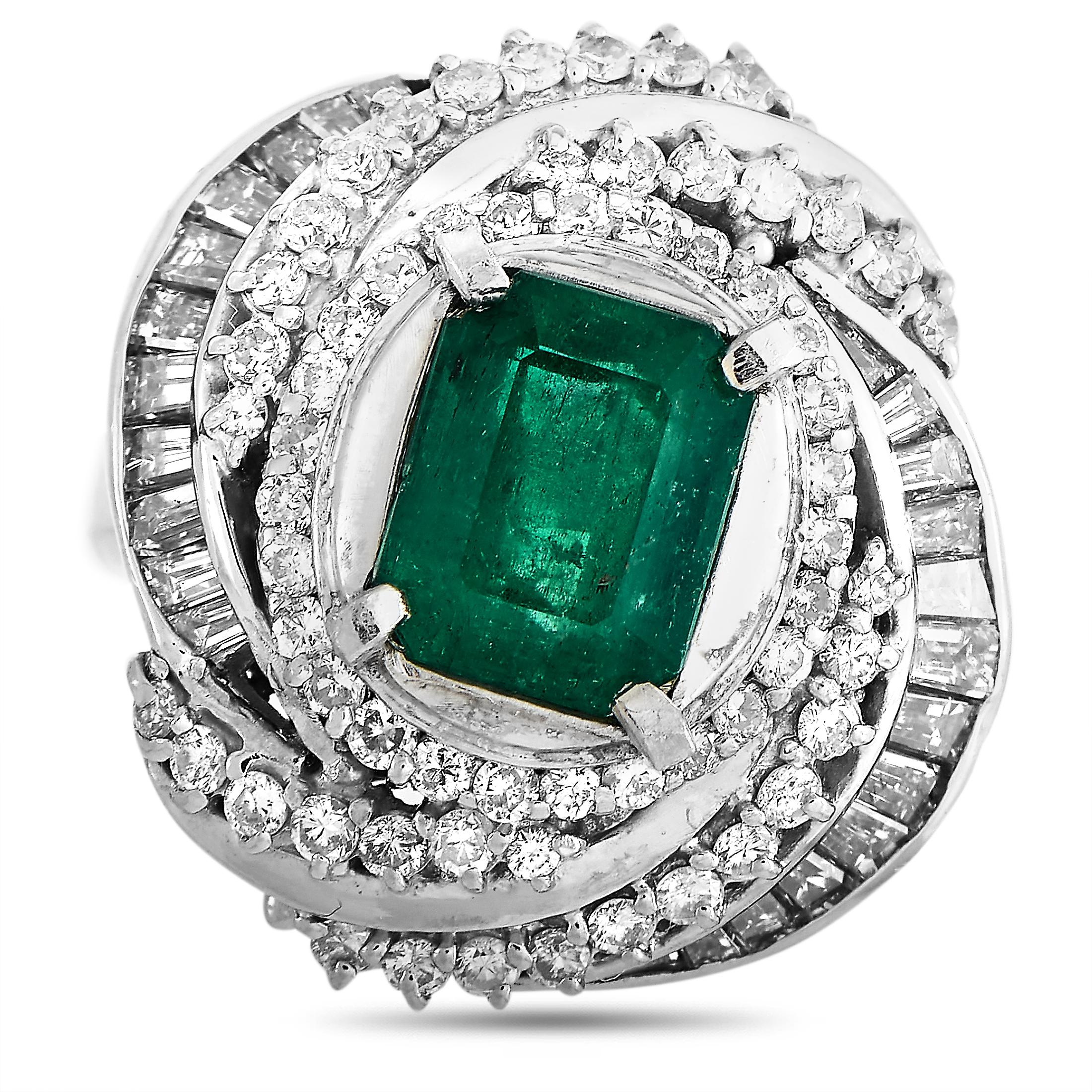 Women's LB Exclusive Platinum 1.79 Carat Diamond and Emerald Ring