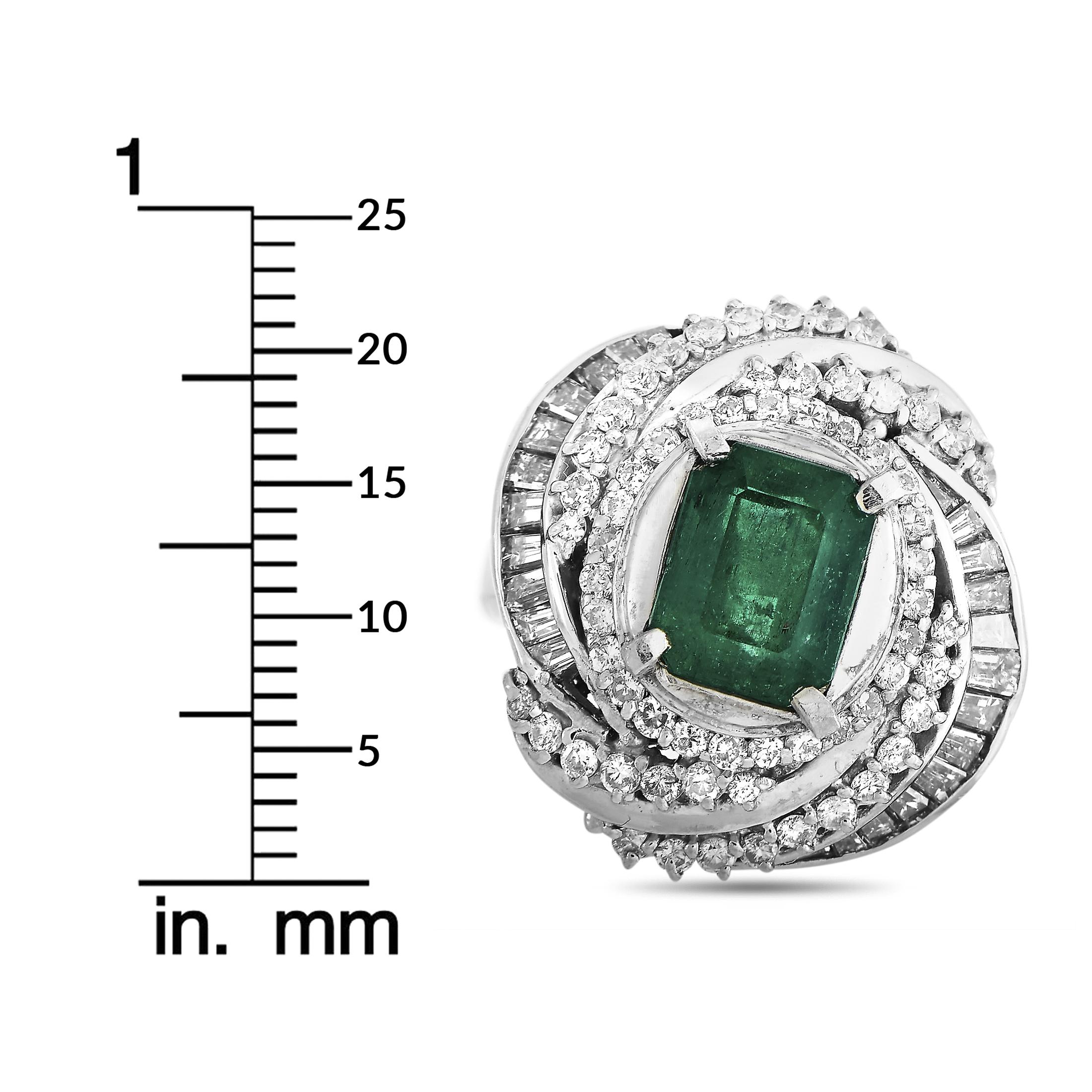 LB Exclusive Platinum 1.79 Carat Diamond and Emerald Ring 1