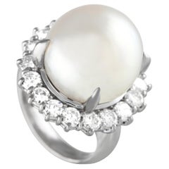 LB Exclusive Platinum 1.80 Carat Diamond and Pearl Ring