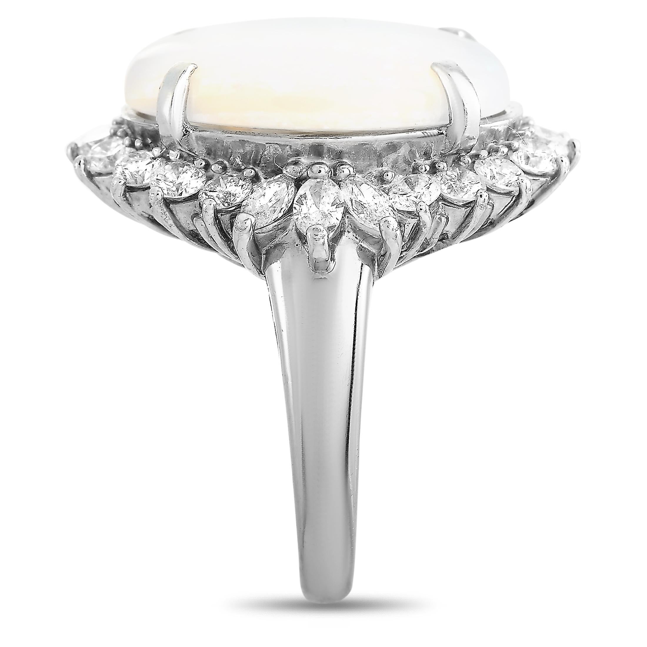 Round Cut LB Exclusive Platinum 1.84 Carat Diamond and Opal Ring