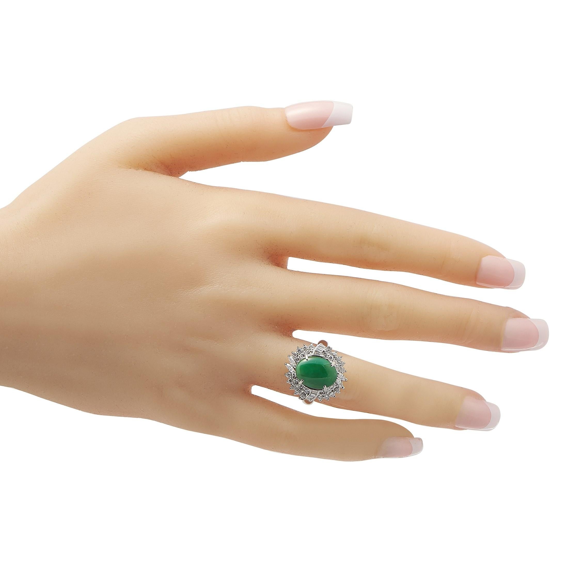 Mixed Cut LB Exclusive Platinum 1.90 ct Diamond and Jade Ring For Sale