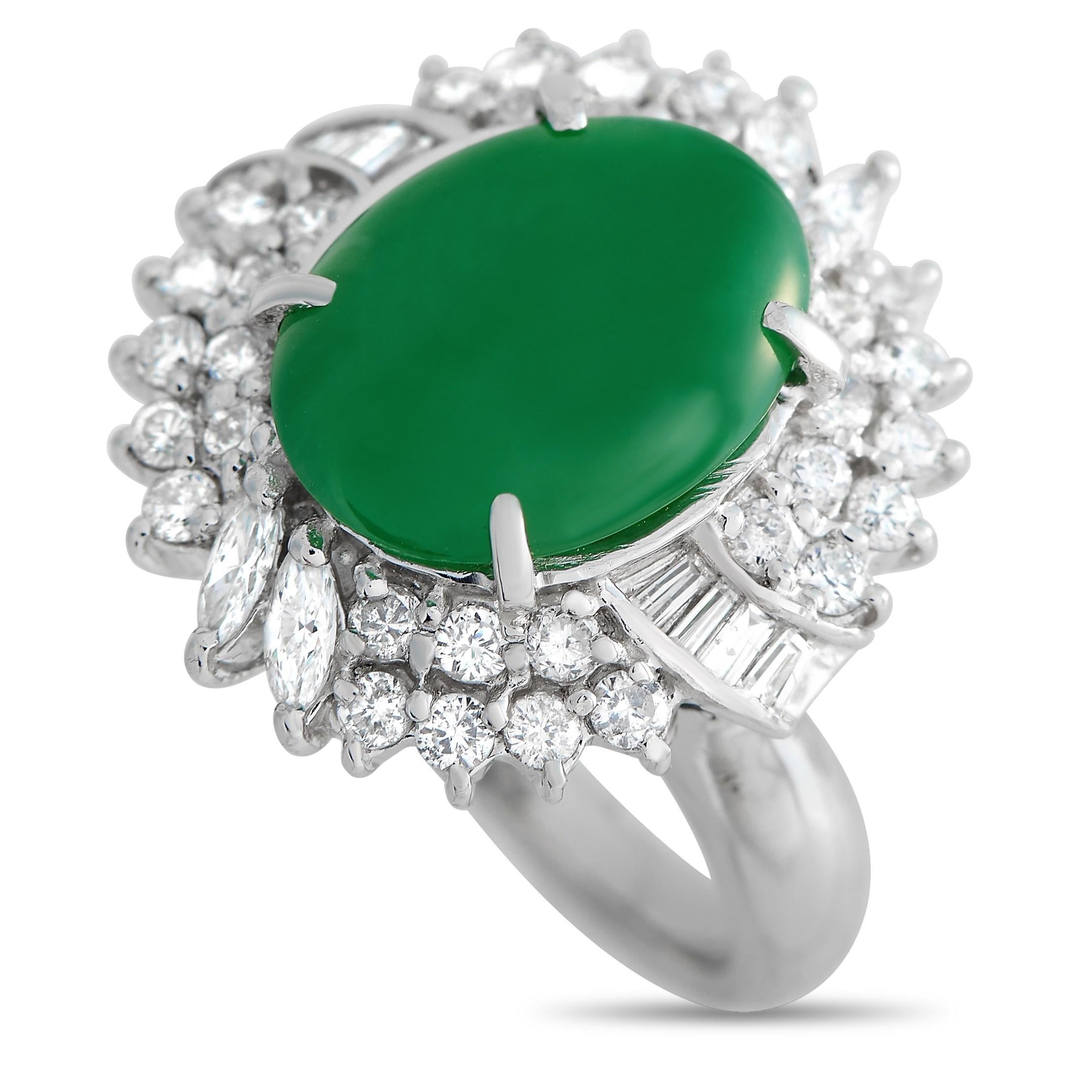 LB Exclusive Platinum 1.90 ct Diamond and Jade Ring In Excellent Condition For Sale In Southampton, PA
