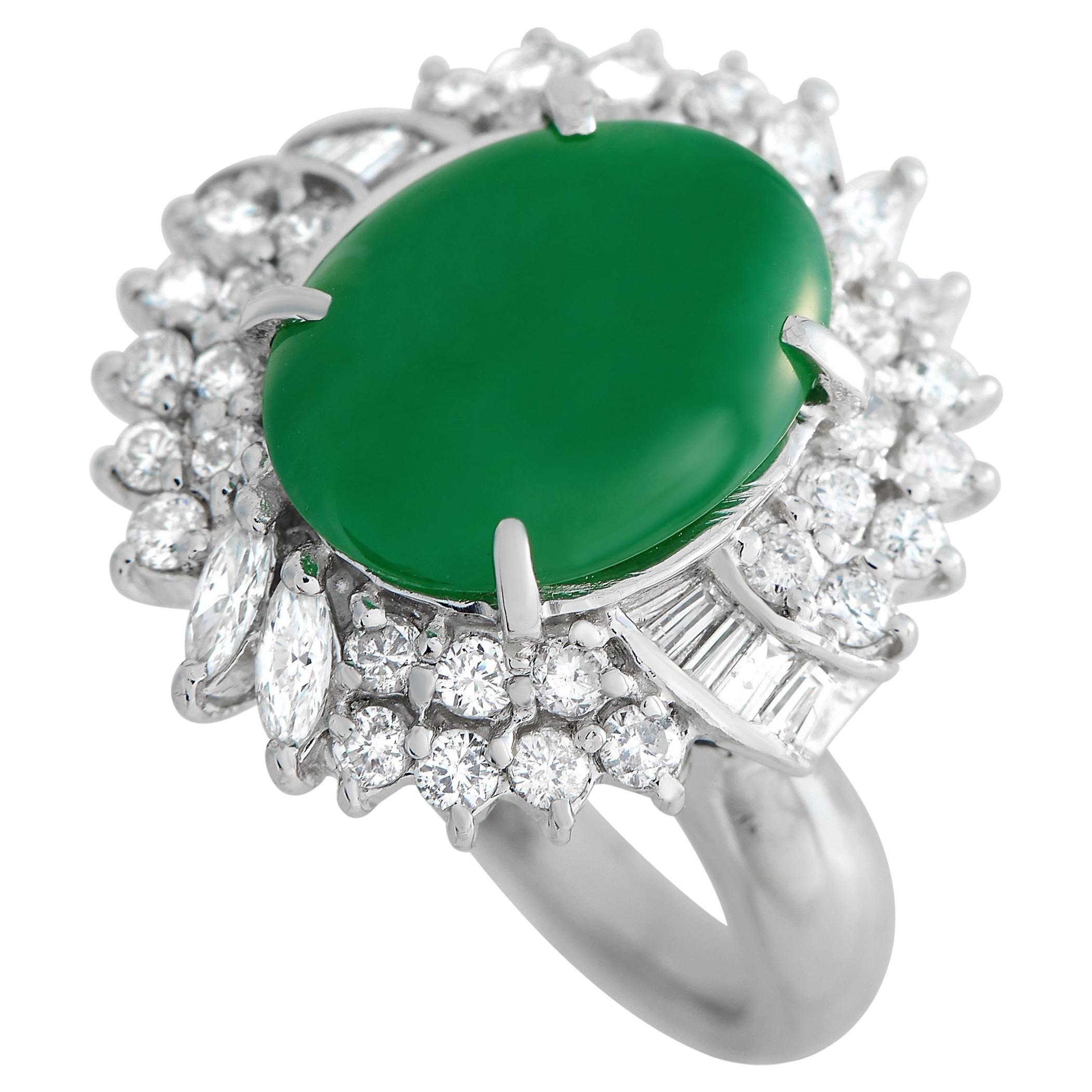 LB Exclusive Platinum 1.90 ct Diamond and Jade Ring For Sale