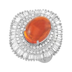 LB Exclusive Platinum 2.05 Ct Diamond and 4.44 Ct Opal Cocktail Ring