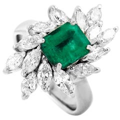 LB Exclusive Platinum 2.06 Carat Diamond and Emerald Ring