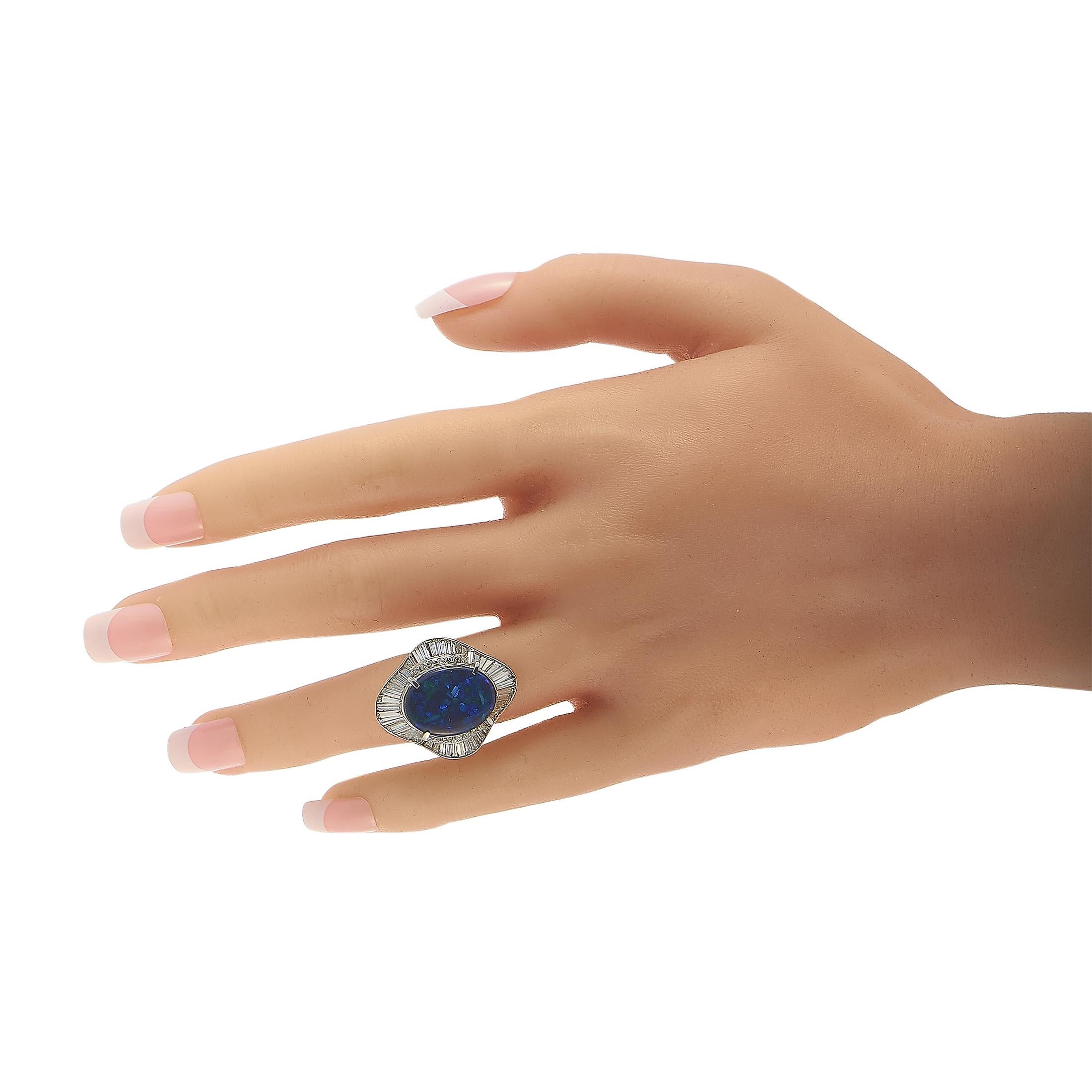 LB Exclusive Platinum 2.08 Carat Diamond and Opal Ring In Excellent Condition In Southampton, PA