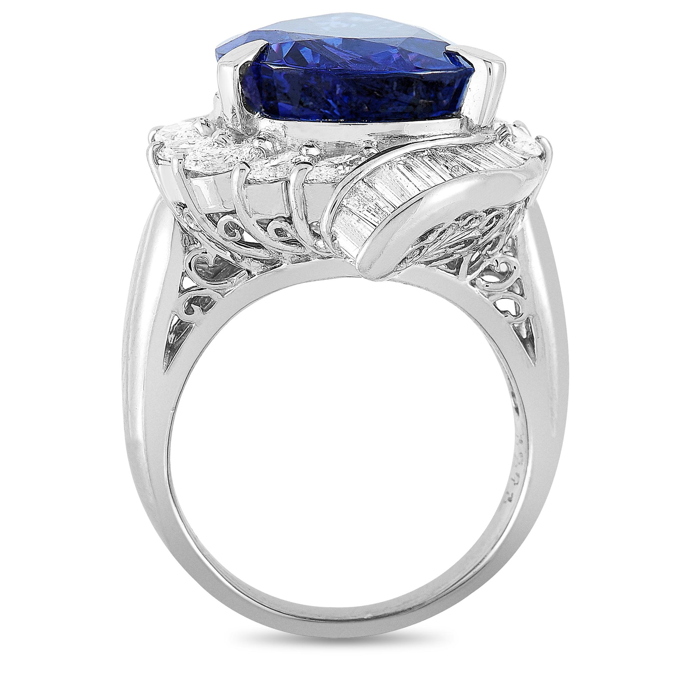 LB Exclusive Platinum 2.10 Carat Diamond and Tanzanite Ring In Excellent Condition In Southampton, PA